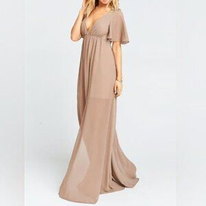 Show Me Your Mumu Bridesmaid Dress - Faye Flutter Maxi Dress - Tan/Dune - Small